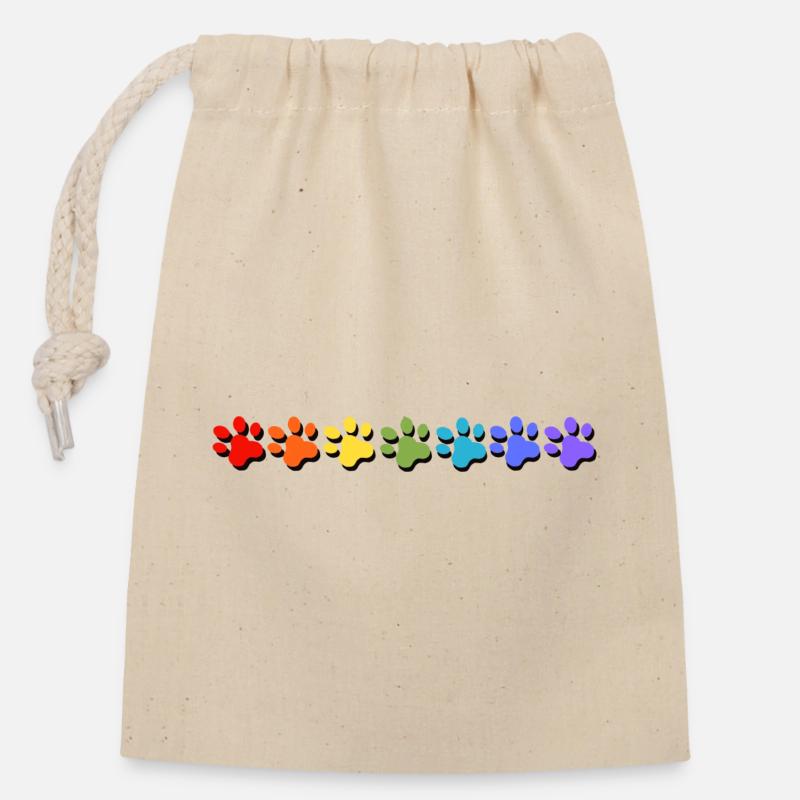Pfoten Farbexplosion in Regenbogen Stile - Verschließbarer Geschenkbeutel aus Baumwolle (14x20cm) - Natur
