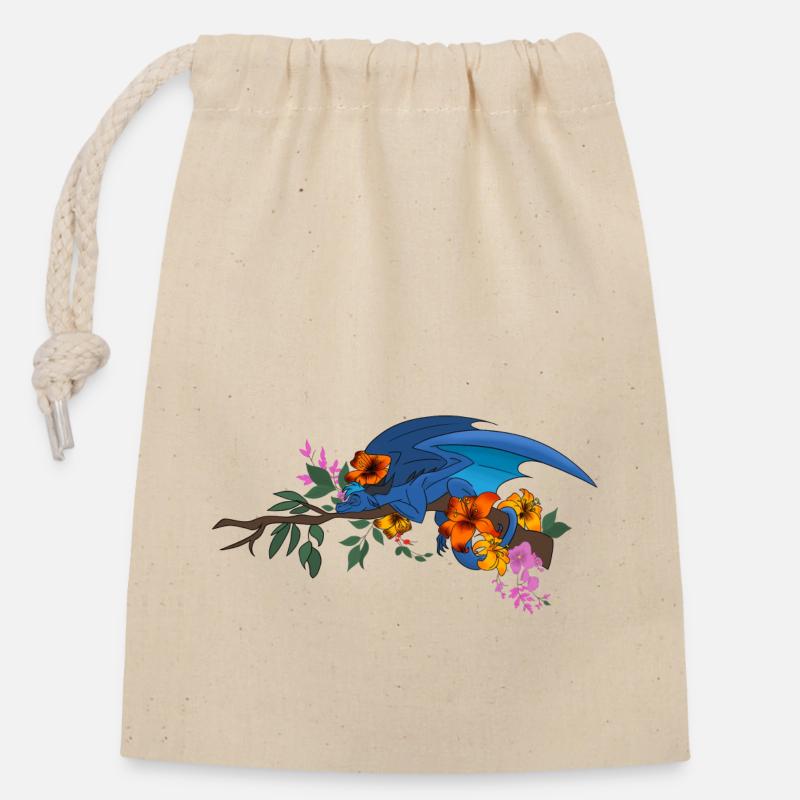 Dragon & Lilies - Closable cotton gift bag (14x20cm) - nature