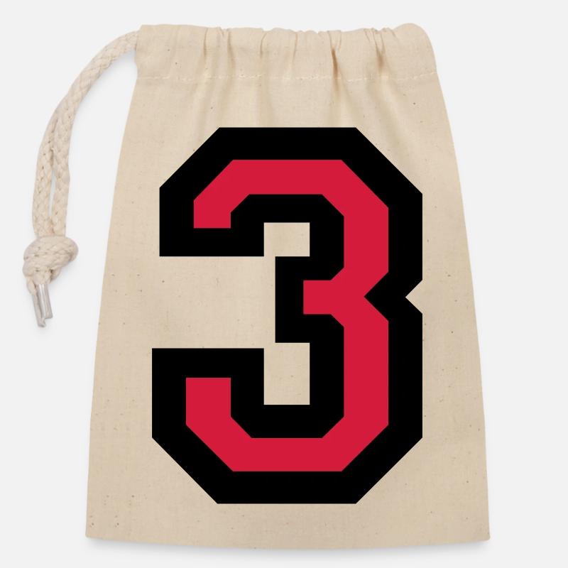 Numéro trois - Le numéro 3 - Sac cadeau en coton avec cordon (14 x 20 cm) - nature