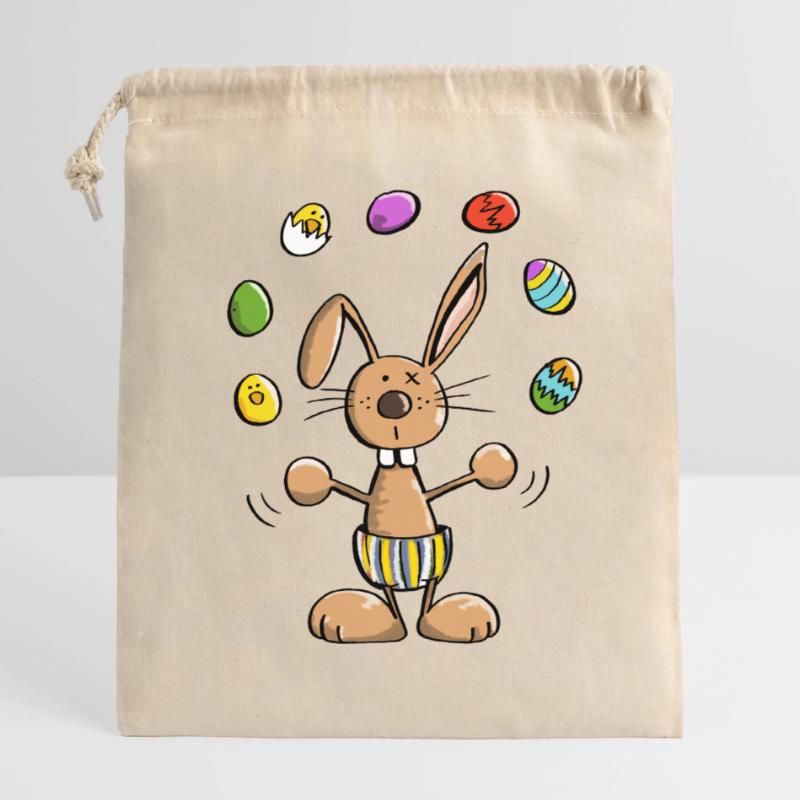 Easter bunny juggles colorful easter eggs - easter Closable cotton gift bag (14x20cm)