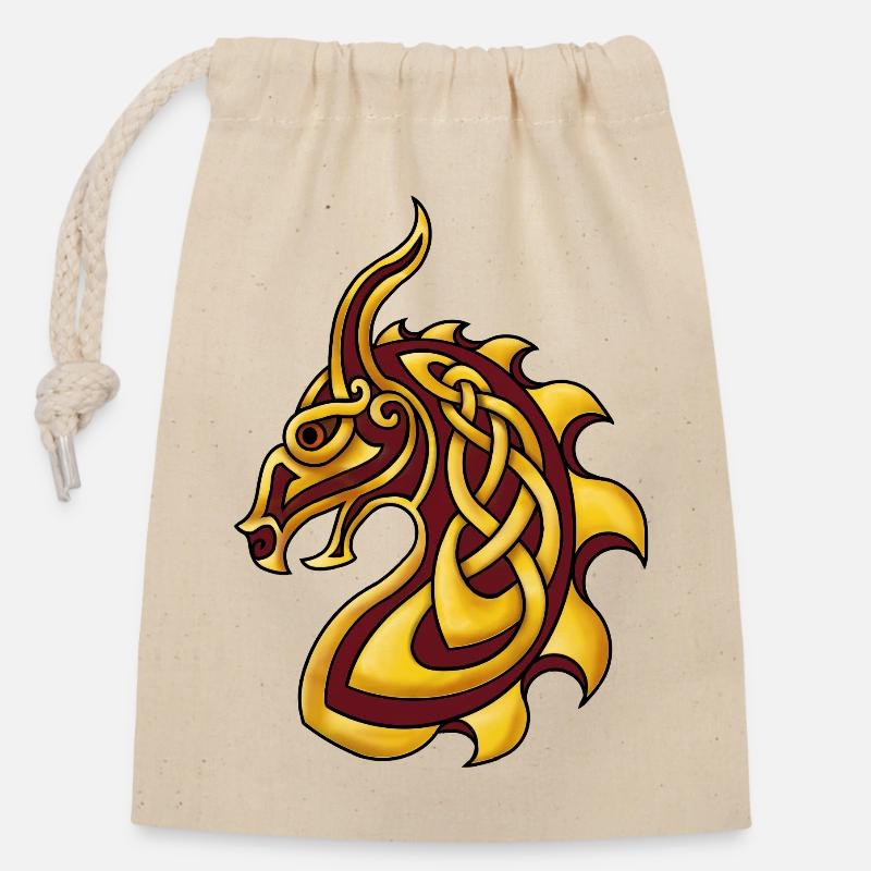 Celtic Dragon Red Gold - Closable cotton gift bag (14x20cm) - nature