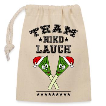 Team Nikolauch Lauch Nikolaus Weihnachten Logo sw - Verschließbarer Geschenkbeutel aus Baumwolle (14x20cm) - Natur - Vorne
