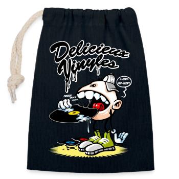 Delicieux vinyles - Sac cadeau en coton avec cordon (14 x 20 cm) - bleu marine - Devant