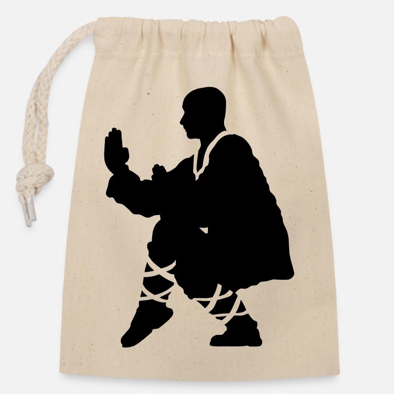 Kung fu Shaolin - Sac cadeau en coton avec cordon (14 x 20 cm) - nature