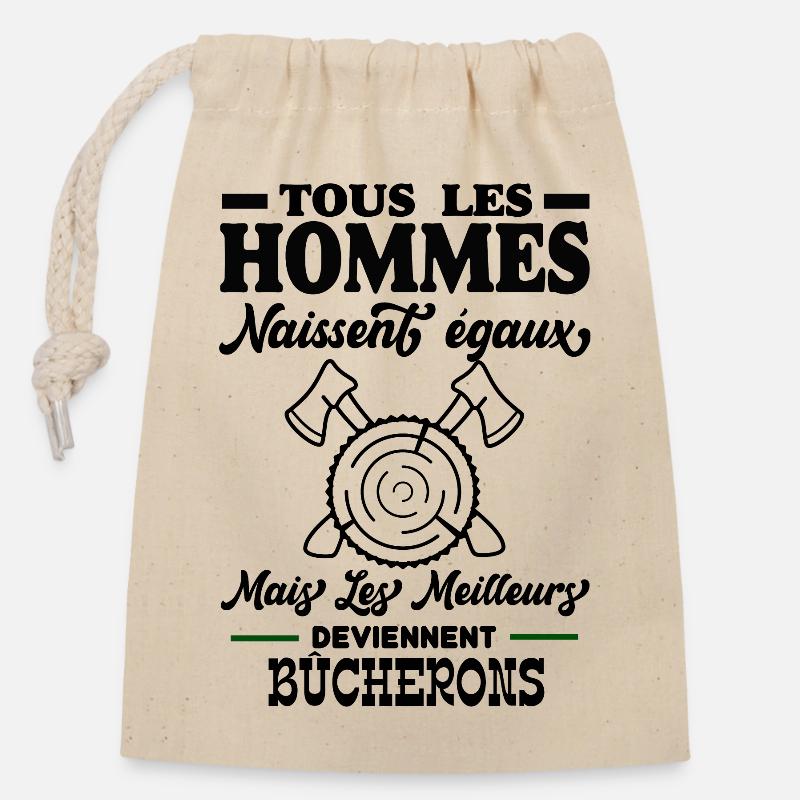 Bûcherons - Sac cadeau en coton avec cordon (14 x 20 cm) - nature