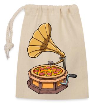 Lustiges Pizza Grammophon Schallplattenspieler - Verschließbarer Geschenkbeutel aus Baumwolle (14x20cm) - Natur - Vorne