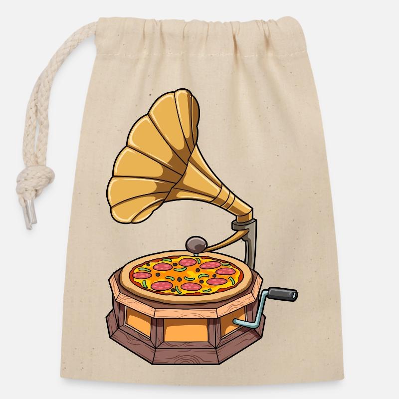 Pizza Phonographe - Sac cadeau en coton avec cordon (14 x 20 cm) - nature