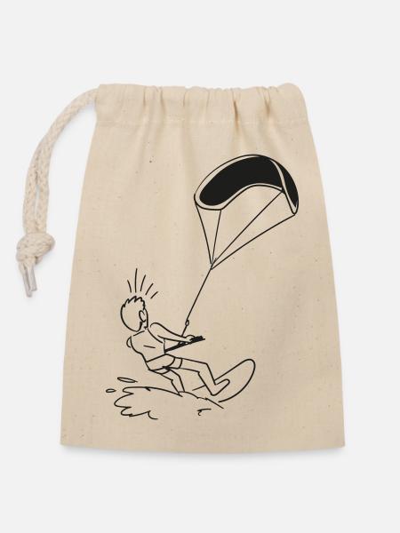 Kite Surfer / Kiter - Verschließbarer Geschenkbeutel aus Baumwolle (14x20cm) - Natur