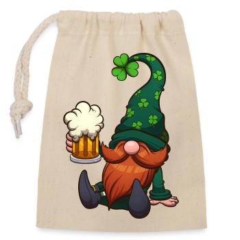 Leprechaun Gnome With Beer - Closable cotton gift bag (14x20cm) - nature - Front