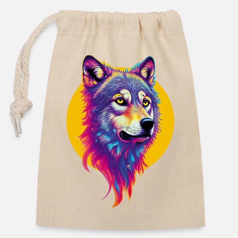 Wolfskopf - Verschließbarer Geschenkbeutel aus Baumwolle (14x20cm) - Natur