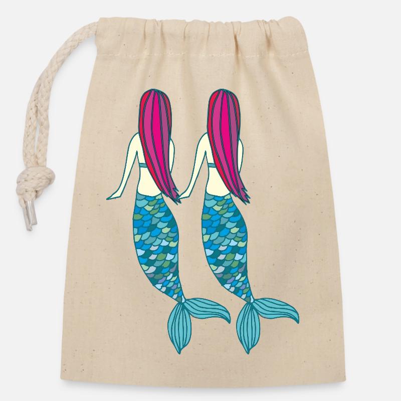 Mermaid Double - Closable cotton gift bag (14x20cm) - nature