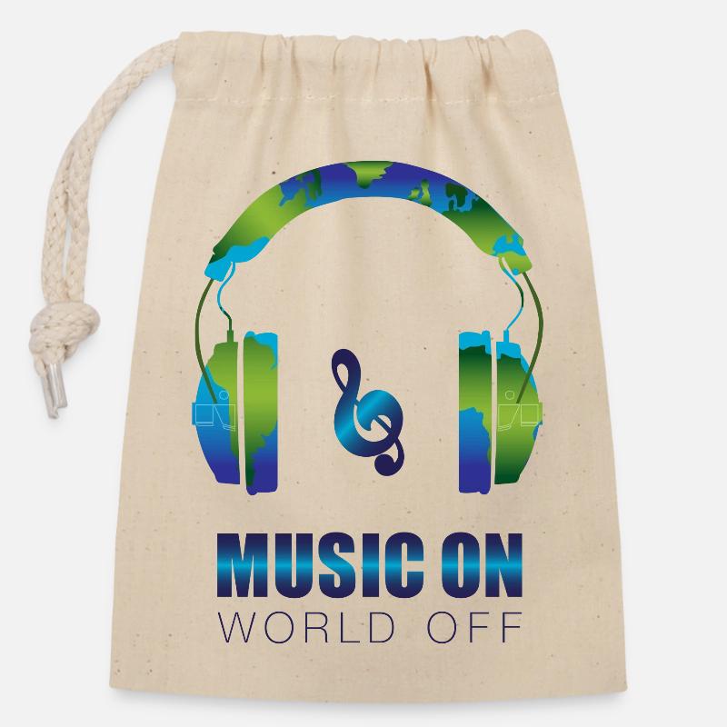 Music On World Off - Closable cotton gift bag (14x20cm) - nature