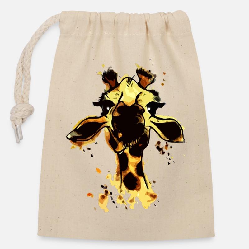 Giraffe - Closable cotton gift bag (14x20cm) - nature