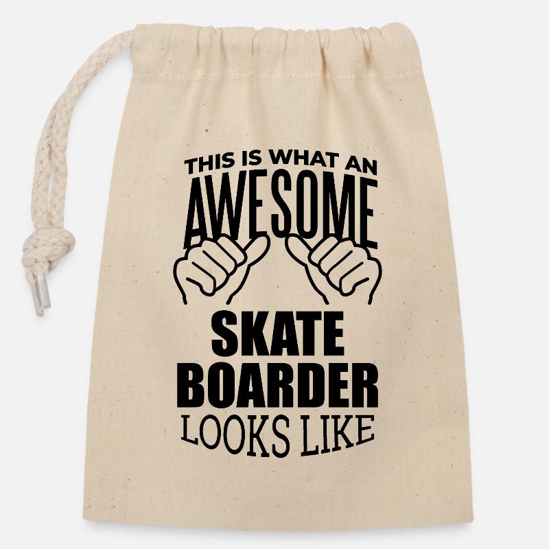 Skateboarder - Closable cotton gift bag (14x20cm) - nature