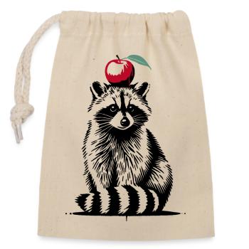 Raccoon with Apple – Playful Stencil Design - Closable cotton gift bag (14x20cm) - nature - Front
