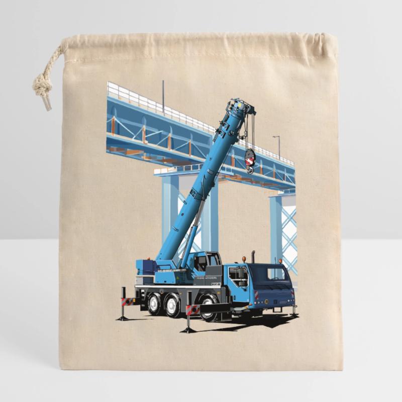 Mobile crane assembles bridge sections Closable cotton gift bag (14x20cm)