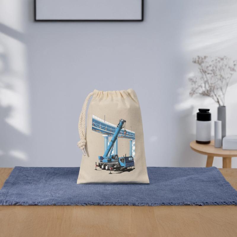 Mobile crane assembles bridge sections Closable cotton gift bag (14x20cm)