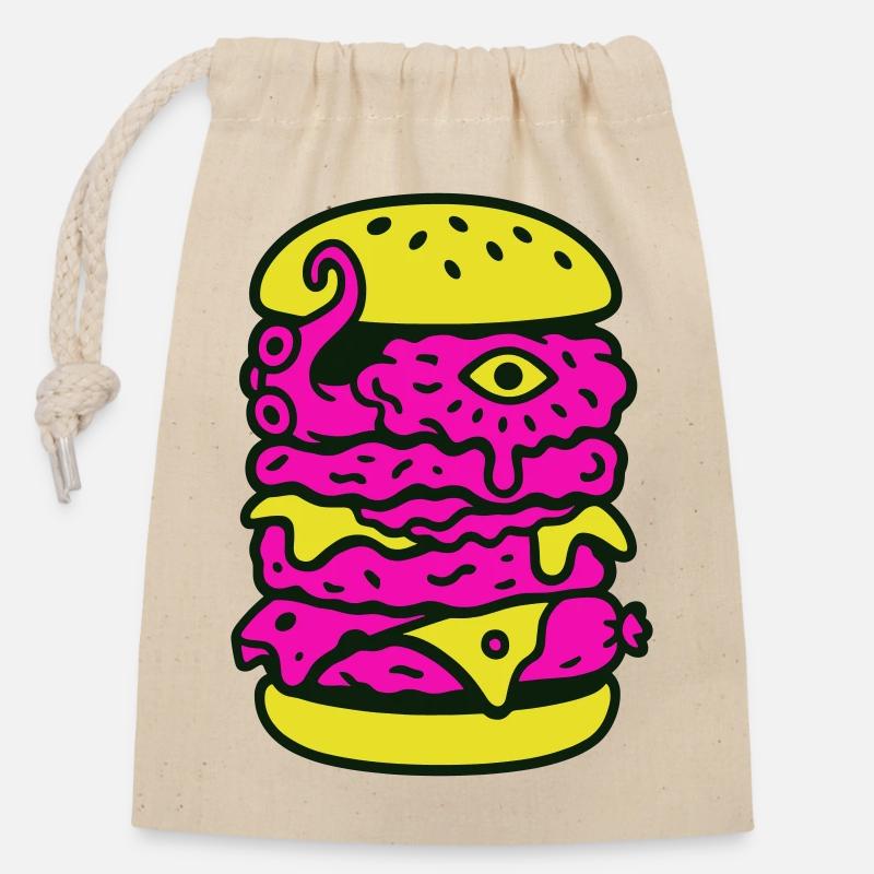 Monsterburger im Pop-Art Stil - Verschließbarer Geschenkbeutel aus Baumwolle (14x20cm) - Natur