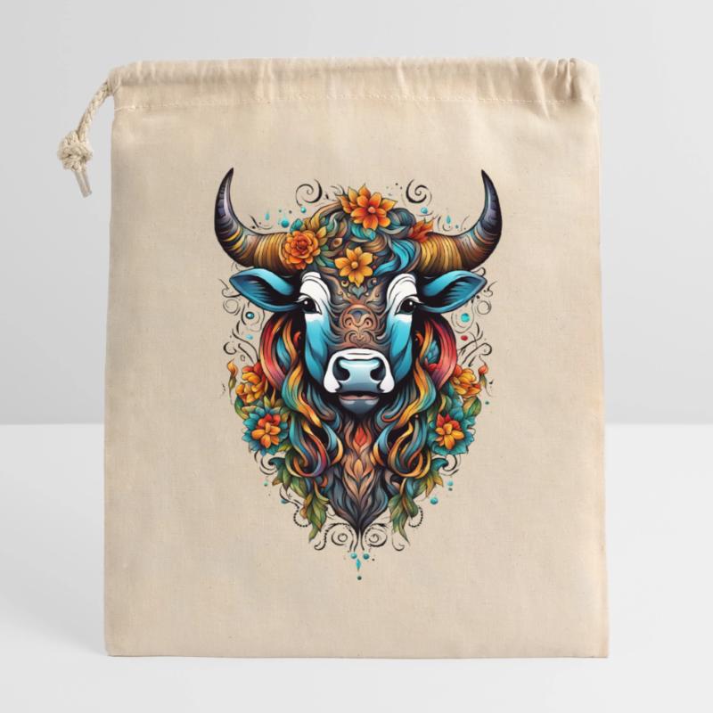 Bison couvert de fleurs dans un éclat de couleurs Sac cadeau en coton avec cordon (14 x 20 cm)