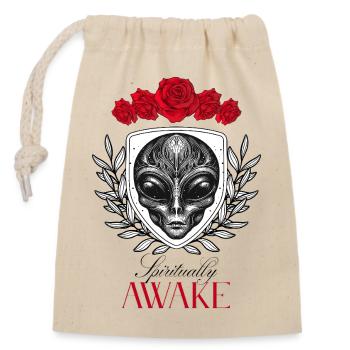 Erwachen Sie den Alien-Schild mit Rosen - Verschließbarer Geschenkbeutel aus Baumwolle (14x20cm) - Natur - Vorne