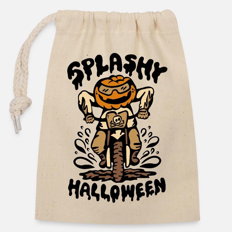 Citrouille d’Halloween Biker éclaboussant dans la boue - Sac cadeau en coton avec cordon (14 x 20 cm) - nature