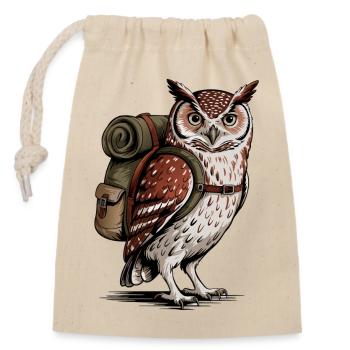 Wald-Eule mit Rucksack - Verschließbarer Geschenkbeutel aus Baumwolle (14x20cm) - Natur - Vorne
