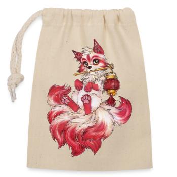 Kitsune mit Laterne Japanischer Fuchs Geist - Verschließbarer Geschenkbeutel aus Baumwolle (14x20cm) - Natur - Vorne