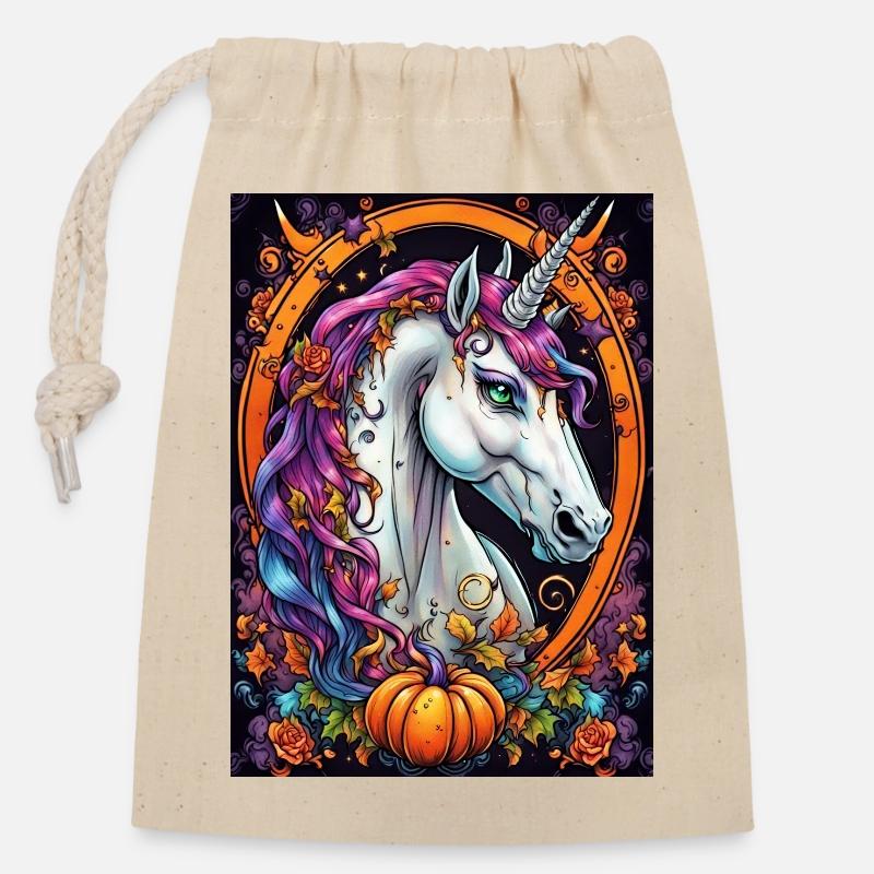Farbtraum Unicorn im Herbstring - Verschließbarer Geschenkbeutel aus Baumwolle (14x20cm) - Natur