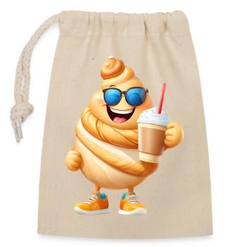 Croissant with coffee - Closable cotton gift bag (14x20cm) - nature - Front