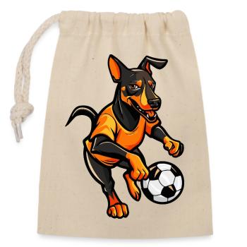 Soccer dog in flame design - Closable cotton gift bag (14x20cm) - nature - Front