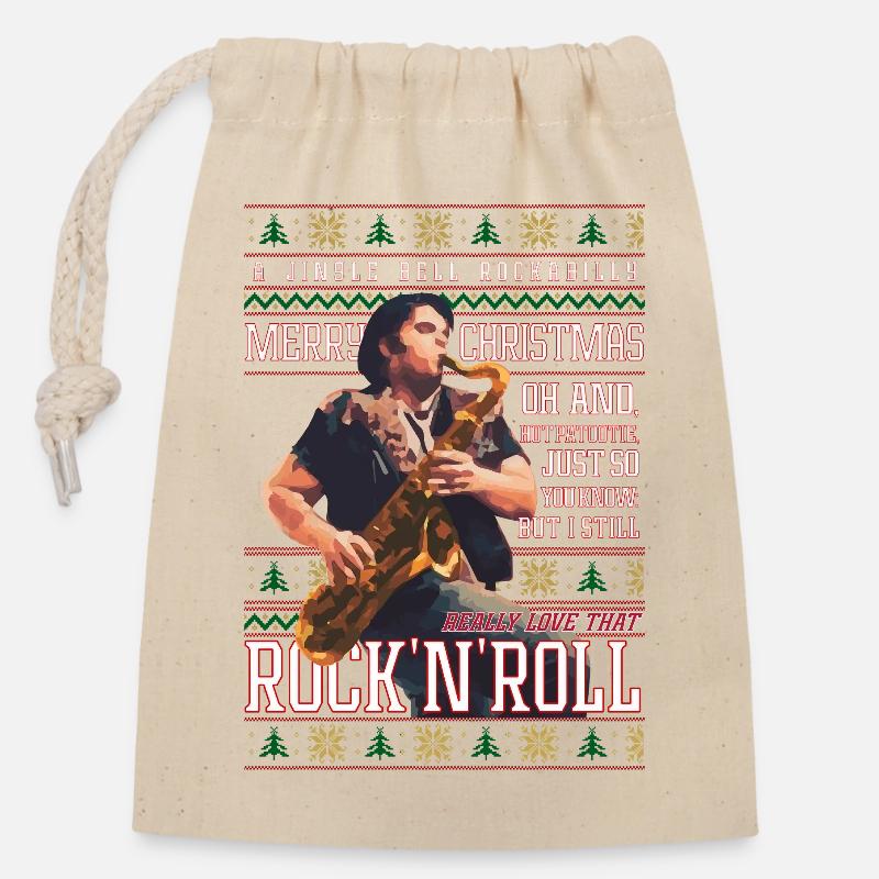 Rockabilly-Weihnachts-Rock'n'Roll-Hässlicher Weihnachtspullover - Verschließbarer Geschenkbeutel aus Baumwolle (14x20cm) - Natur