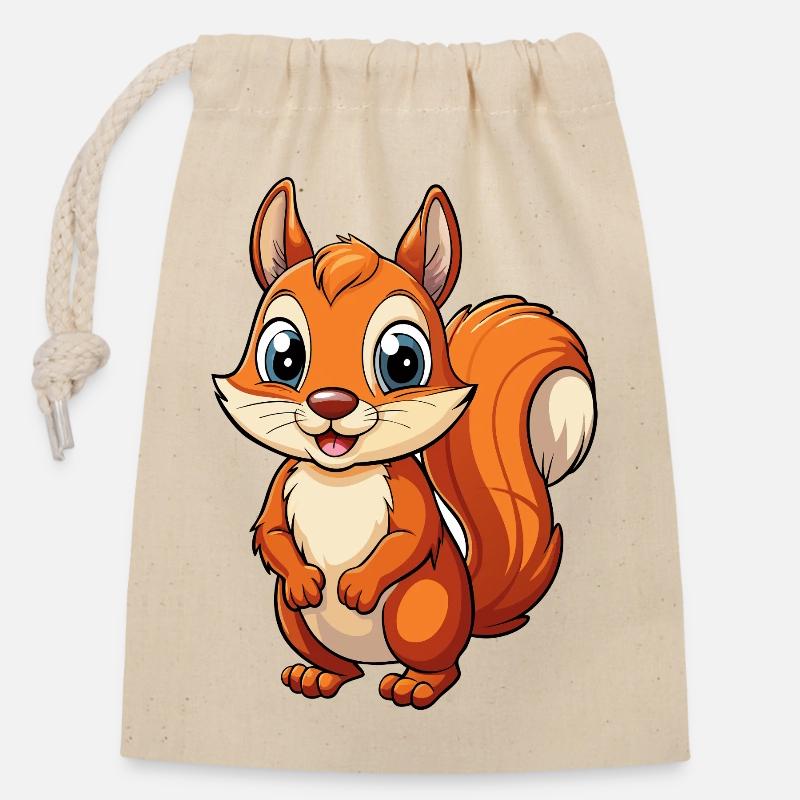 écureuil - Sac cadeau en coton avec cordon (14 x 20 cm) - nature