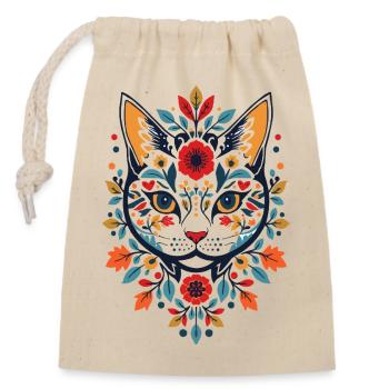 Flower cat in folk style - Closable cotton gift bag (14x20cm) - nature - Front