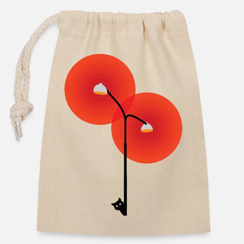 Lampadaire avec chat - Sac cadeau en coton avec cordon (14 x 20 cm) - nature