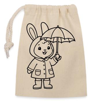 Süßer Hase Regenmantel Schirm Vektor - Verschließbarer Geschenkbeutel aus Baumwolle (14x20cm) - Natur - Vorne