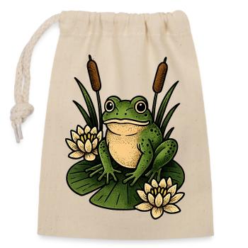 Grüner Frosch auf Seerosenblatt - Verschließbarer Geschenkbeutel aus Baumwolle (14x20cm) - Natur - Vorne