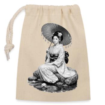 Geisha im Kimono mit Schirm - Verschließbarer Geschenkbeutel aus Baumwolle (14x20cm) - Natur - Vorne