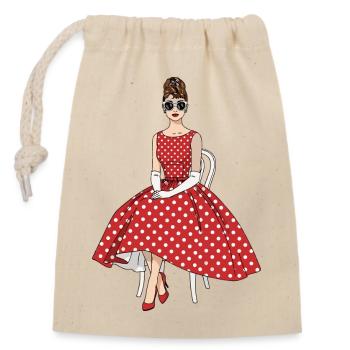 Robe vintage à pois années cinquante - Sac cadeau en coton avec cordon (14 x 20 cm) - nature - Devant