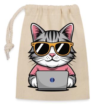 Cats_office - Closable cotton gift bag (14x20cm) - nature - Front