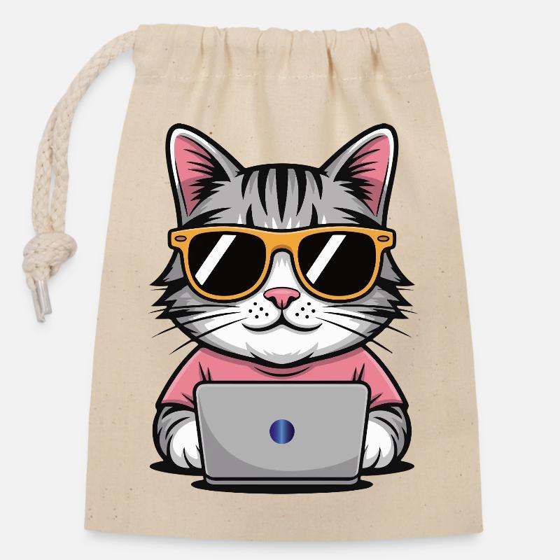 Cats_office - Sac cadeau en coton avec cordon (14 x 20 cm) - nature