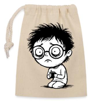 Student Coffee Fatigue Blank Gaze Manga - Verschließbarer Geschenkbeutel aus Baumwolle (14x20cm) - Natur - Vorne