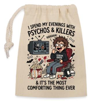 Psychos and killers movie humor - Closable cotton gift bag (14x20cm) - nature - Front