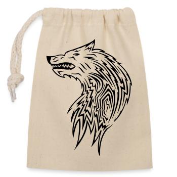 wolf_tribal - Closable cotton gift bag (14x20cm) - nature - Front