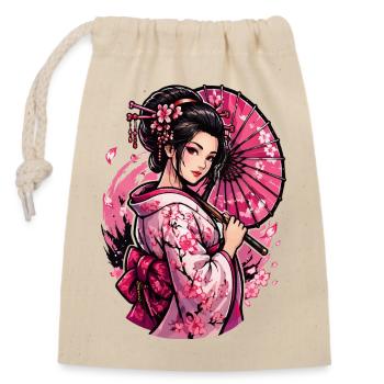 Geisha Kirschblüten Kimono - Verschließbarer Geschenkbeutel aus Baumwolle (14x20cm) - Natur - Vorne