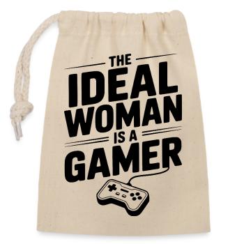 The Idea Woman Is a Gamer - Closable cotton gift bag (14x20cm) - nature - Front