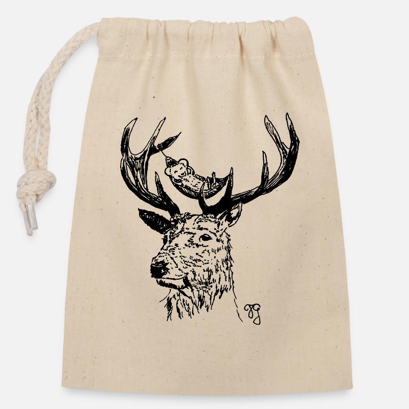 Deer and Mouse - Closable cotton gift bag (14x20cm) - nature