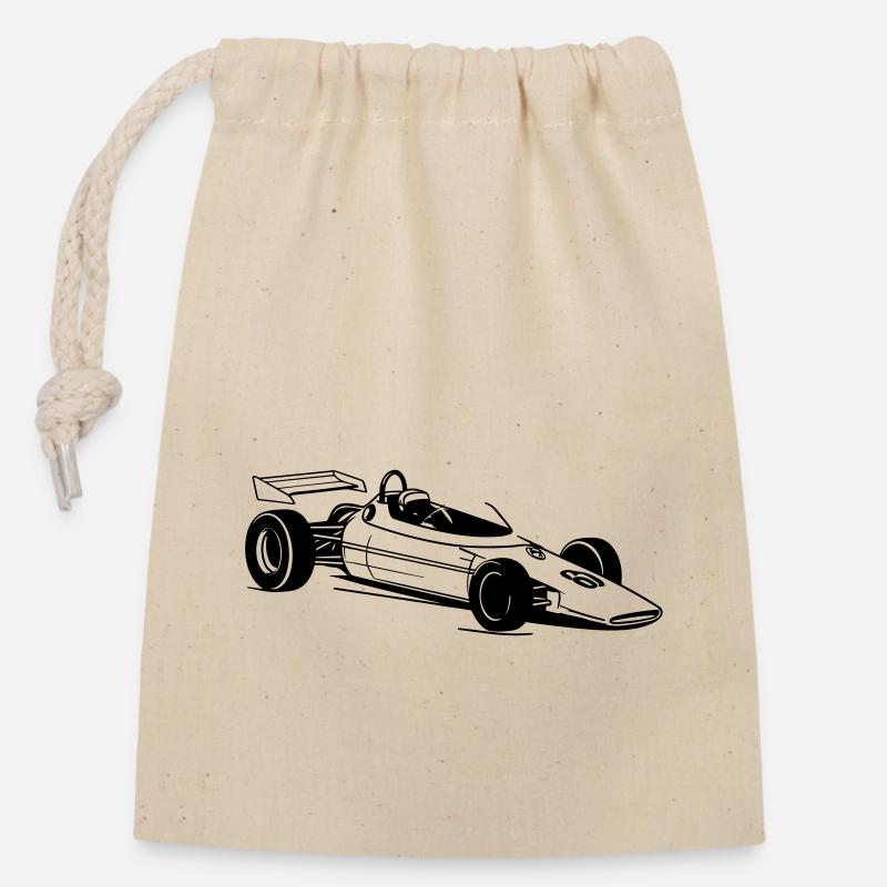 Voiture de course - Sac cadeau en coton avec cordon (14 x 20 cm) - nature