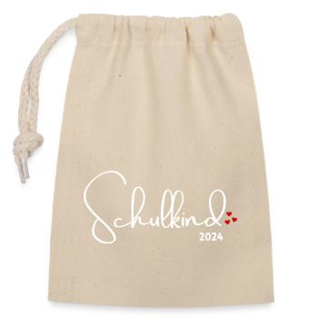 Schulkind 2024 Geschenk Schulanfang Einschulung - Verschließbarer Geschenkbeutel aus Baumwolle (14x20cm) - Natur - Vorne