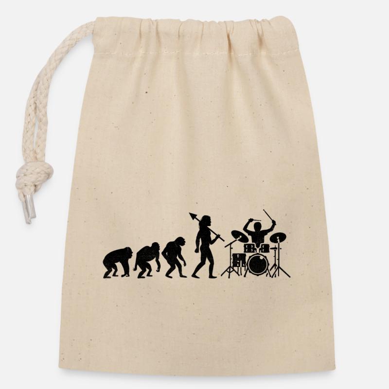 Drummer Evolution Drum Music Lover Drumming Drumme - Sac cadeau en coton avec cordon (14 x 20 cm) - nature
