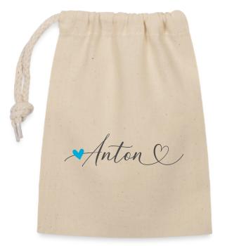 Anton Nom Prénom Calligraphie coeur - Sac cadeau en coton avec cordon (14 x 20 cm) - nature - Devant